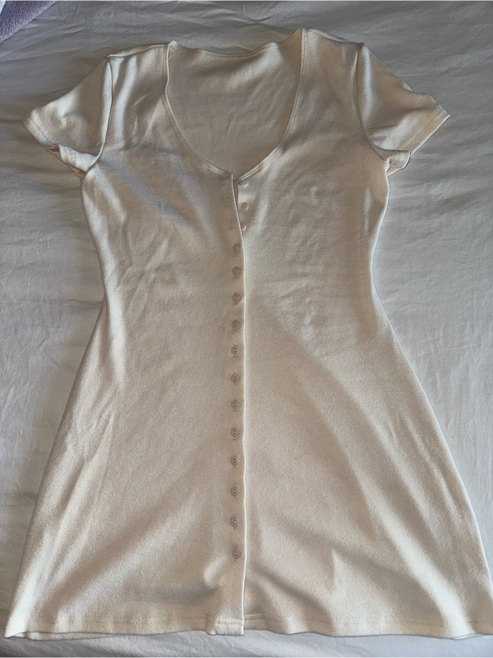 Amazon Cream Button-Front Mini Dress